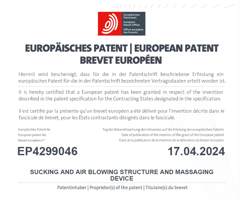 European patent EP 4 299 046 for a piston-driven air-pulse structure