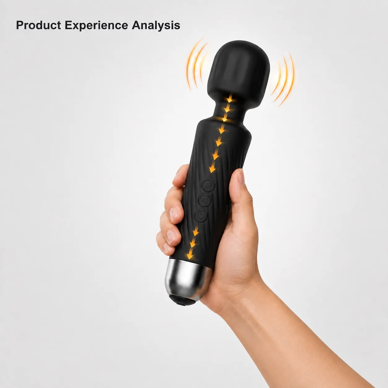 Conventional wand massager with a rigid head-to-handle structure
